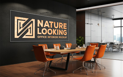 Maquete de parede de escritório | maquete de escritório de vidro | maquete de placa de escritório | maquete do logotipo da parede