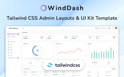 WindDash – Šablona rozvržení řídicího panelu pro správu CSS Tailwind