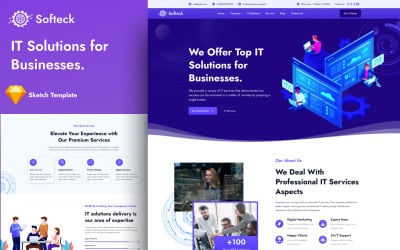 softtek - it解决方案 &amp;amp; 商业服务草图登陆页模板