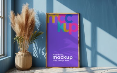 Poster Frame Mockup with Vases on the Shelf 10