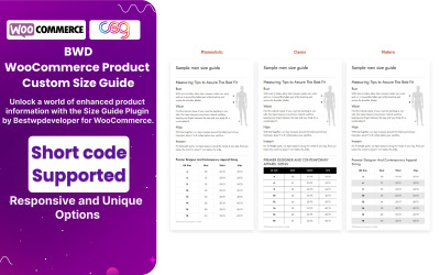 BWD Product Aangepaste maatgids WordPress-plug-in voor WooCommerce