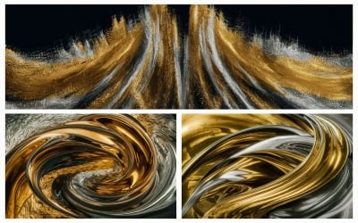 3个抽象的集合闪亮的金色和银色背景