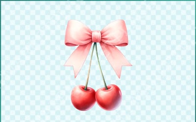 Cherry Bow PNG Trendig Coquette Valentine Design, Pink Ribbon Estetic Girly Sublimation, Digital