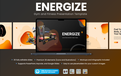 Modelo de keynote de apresentação Energize Gym e Fitness