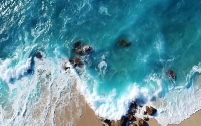 海滩景色海浪冲浪与蓝色的海洋海岛Aereal 031
