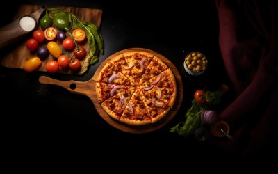 Pizza al pollo BBQ realistica Flatlay 31