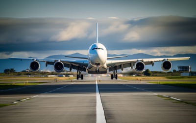 Bir Airbus&amp;#39;un tam kanat ön görünümü, havayolu iniş yeri 182