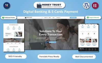 货币信托-数字银行 &amp;amp; E-Cards Payment WordPress Elementor Template