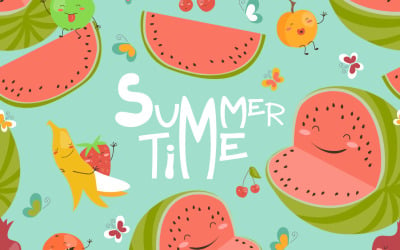 矢量无缝图案与可爱的夏季水果