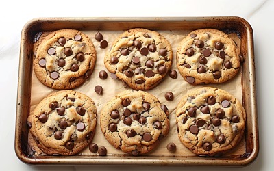 Chocolate chip cookies collage on a wooden tray 206