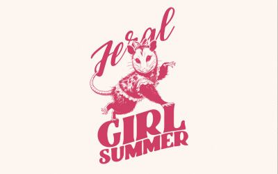 Feral Girl Summer PNG, Funny Possum PNG, Retro Raccoon Design, Digitális letöltés, Vicces állat