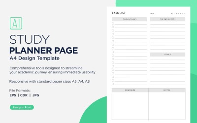 Page de planification de l&amp;#39;étude de liste de tâches, feuille de planificateur, modèle de conception 06