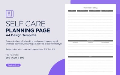 Medication Log Self Care Planning Pages, Planner Sheets, 32