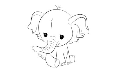 Cute Elephant Coloring Page Vector