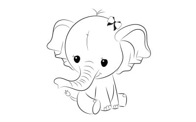 Cute Elephant Girl With Bow Vector