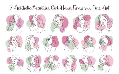 17 Aesthetic Beautiful Girl Hand Drawn in Line Art