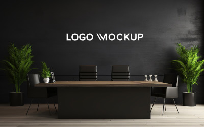 Zwarte muur wit logo mockup binnen