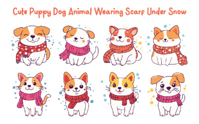 8 Cute Puppy Dog Wearing Scarf Under Snow