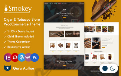 Responzivní téma Smokey – obchod s doutníky a tabákem Elementor WooCommerce