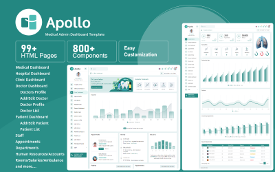 Apollo – Шаблон інформаційної панелі медичного адміністратора Bootstrap