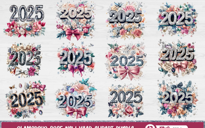 Glamorous 2025 New Year Clipart Bundle