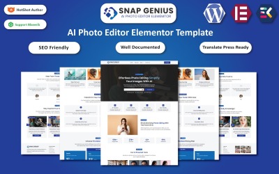 Snap Genius - AI Photo Editor Strona internetowa Elementor Szablon