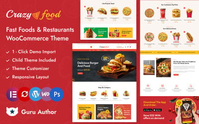 CrazyFood — адаптивна тема для магазину швидкого харчування Elementor WooCommerce