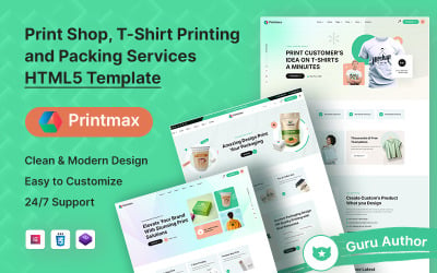 Print Shop, T-Shirt, Printing &amp;amp; Packing Services HTML5 Template