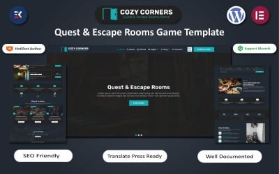 Cozy Corners - Modèle WordPress Elementor pour jeux de quêtes et d&amp;#39;évasion