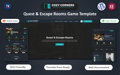 Cozy Corners - Modello WordPress Elementor per giochi Quest &amp;amp; Escape Rooms