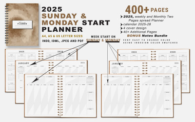 2025 Sunday &amp;amp; Monday Starts Planner Bundle Pack Vol.25