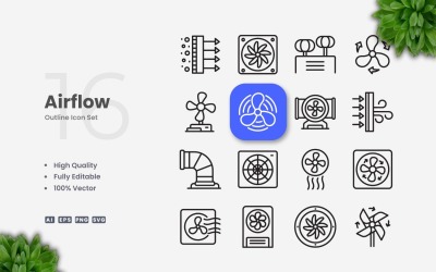 16 Airflow Outline Icon Set