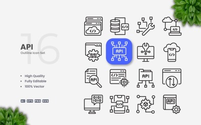 16 API Outline Icon Collection