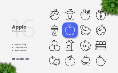 16 Apple Outline Icon Set