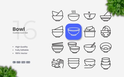 16 Bowl Outline Icon Collection