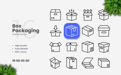 16 Box Packaging Outline Icon Set