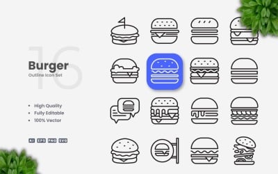 16 Burger Outline Icon Set