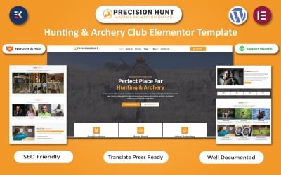 Precision Hunt - Clube de Caça e Arco e Flecha WordPress Elementor Template