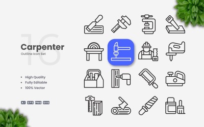 16 Carpenter Outline Icon Set