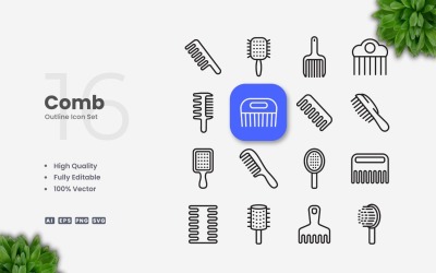 16 Comb Outline Icon Collection