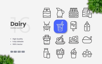 16 Dairy Outline Icon Set