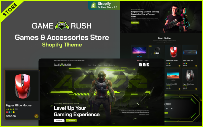 Game Rush UI - Oyun Ekipmanları ve Aksesuarları Shopify Teması