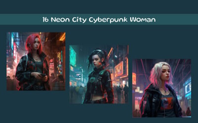 Neon city cyberpunk woman