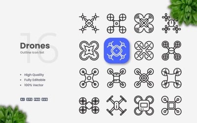 16 Drones Outline Icon Set