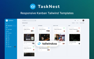 TaskNest - Modèle Tailwind Kanban réactif