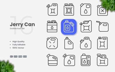 16 Джеррі Can Outline Icon Set