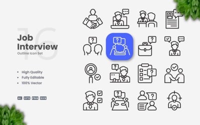 16 Ikonuppsättning för jobbintervju