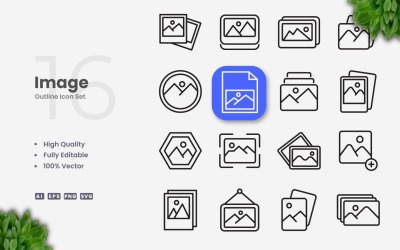 16 Image Outline Icon Set