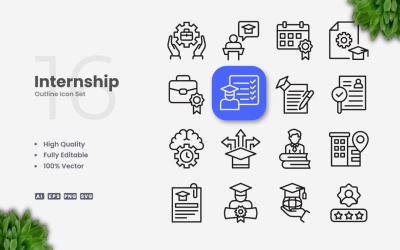 16 Internship Outline Icon Set