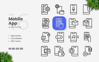 16 Mobile App Outline Icon Set